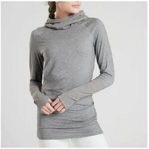 Athleta Essence Hooded Cowl Neck Long Sleeve Tunic Gray 405077 W1746 Sz L